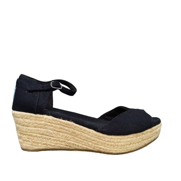 Toms Shoes - TOMS Platform Sandals Womens Espadrille Wedge Heel Black Canvas Size 7.5 W